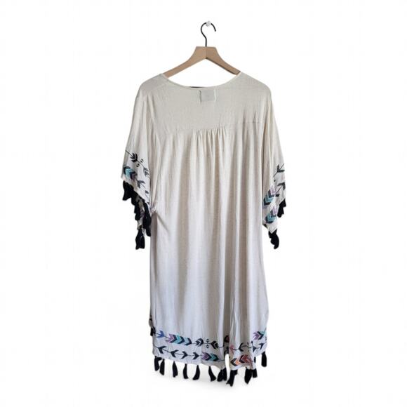 Judith March Embroidered Boho Tassel Cardigan Size Small Cream Linen Blend - Picture 4 of 8